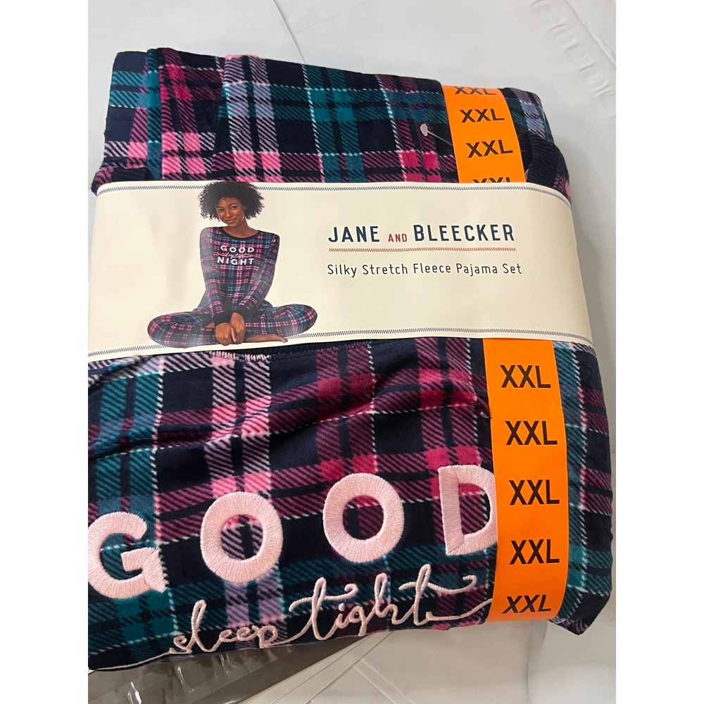 Jane and Bleecker Purple Plaid Silky Stretch Fleece Pajama Set XXL 1609653